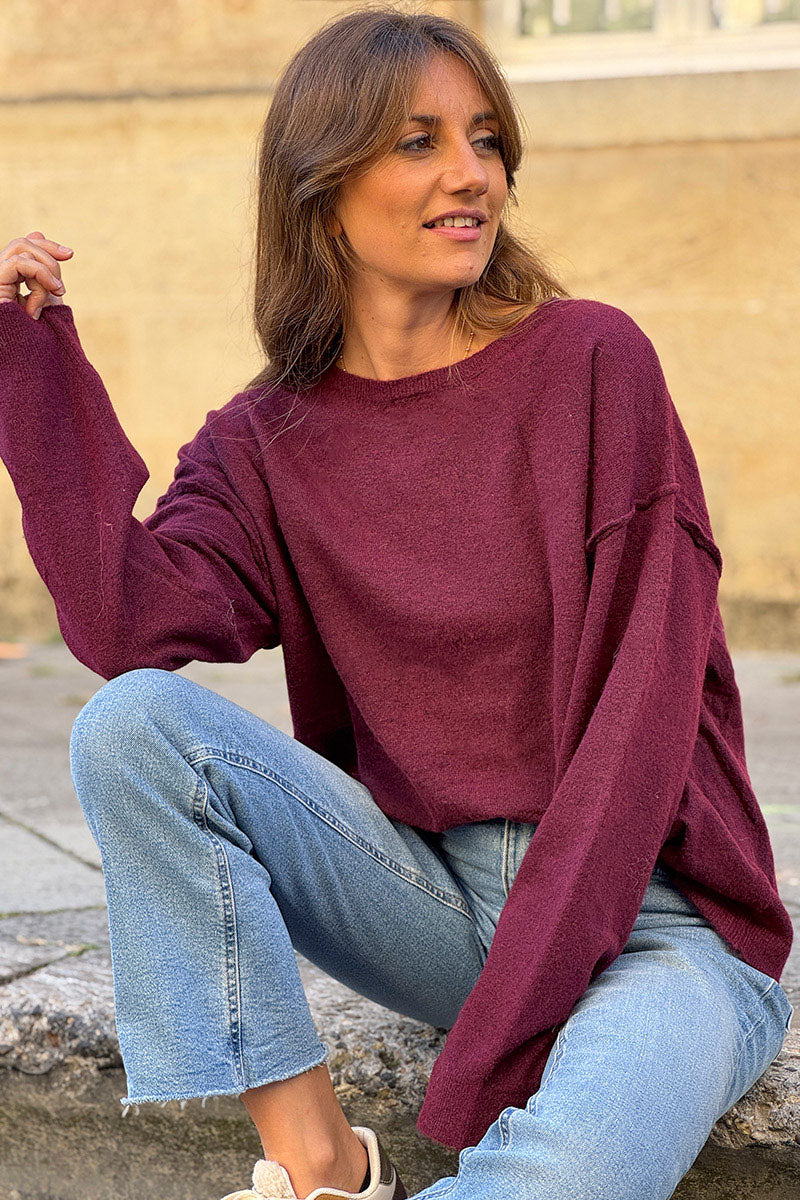 Burgundy Space-Dyed Dolman-Sleeve Sweater