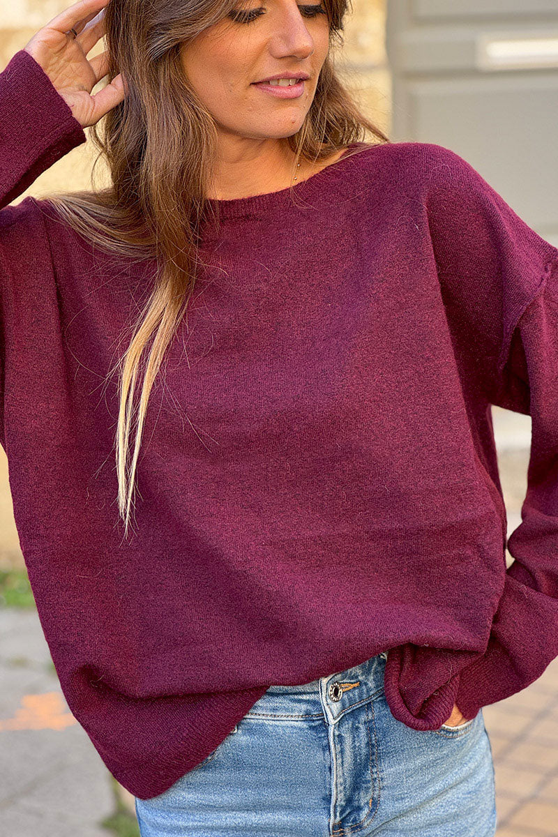 Burgundy Space-Dyed Dolman-Sleeve Sweater