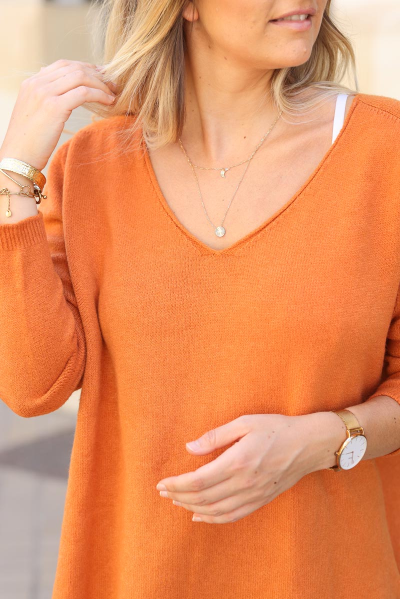 Burnt orange v neck cheap sweater