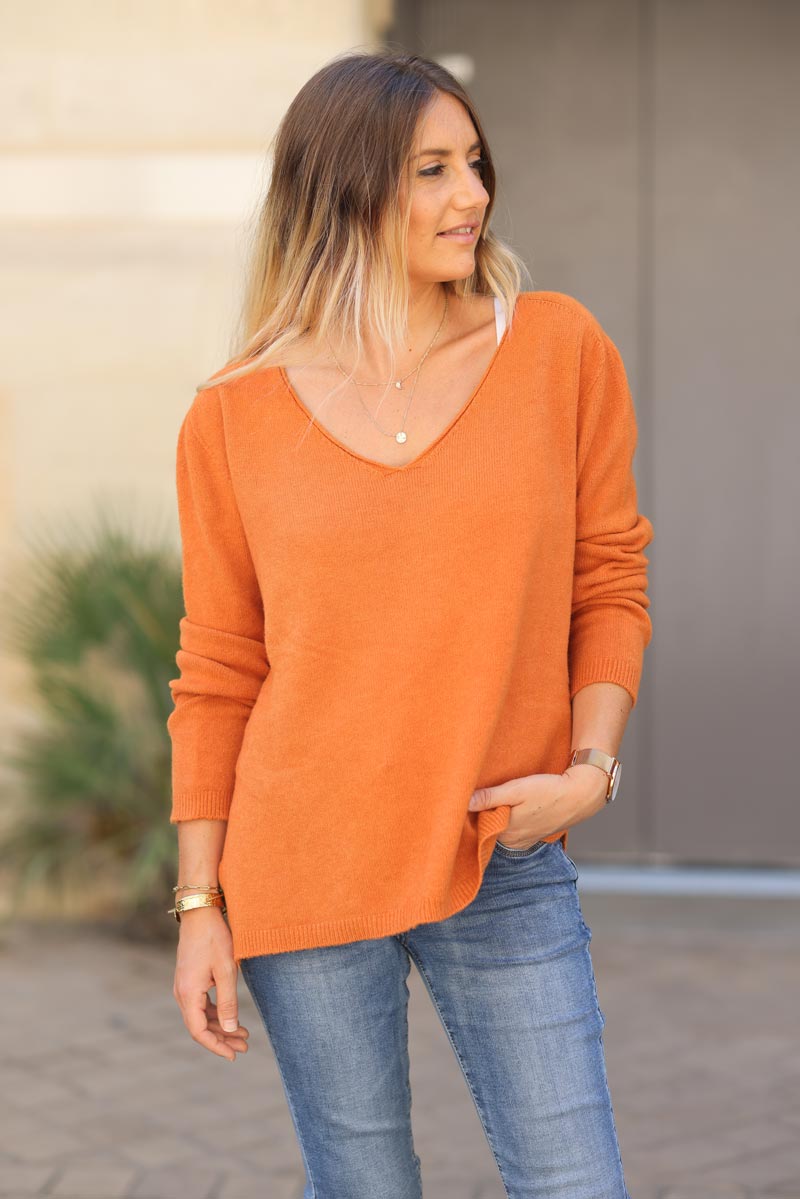 Burnt orange on sale v neck sweater