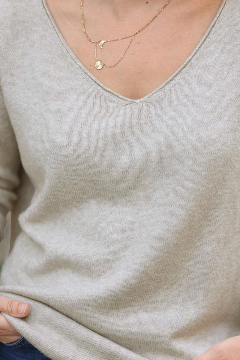 Pull tout doux basique lin col v