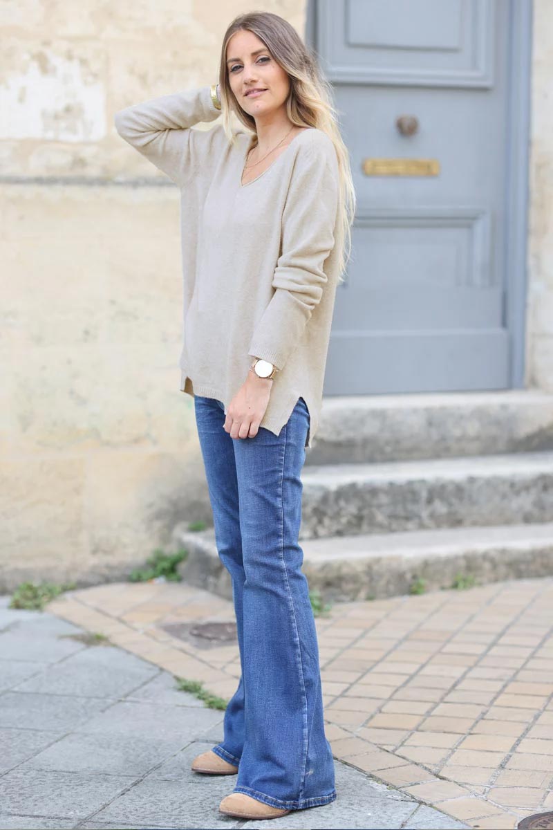 Pull tout doux basique lin col v