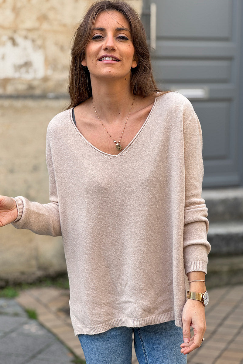 Pull tout doux basique lin col v