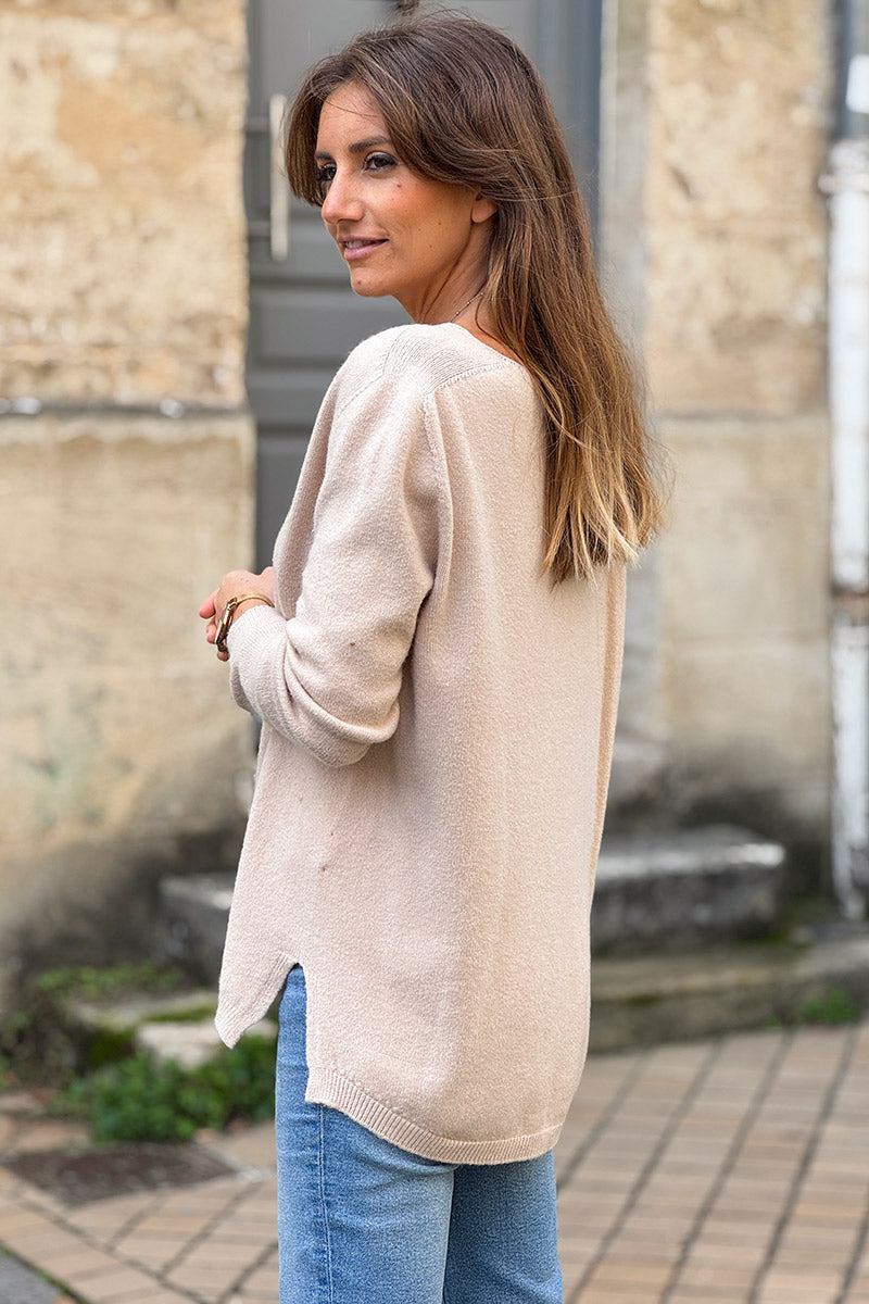 Pull tout doux basique lin col v