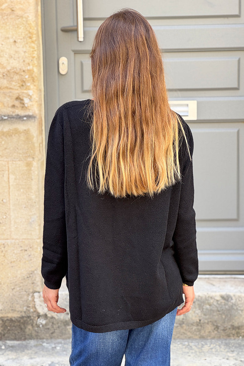 Pull basique tout doux noir col V