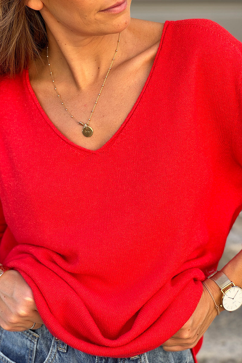 Rust Soft Basic V-neck Sweater