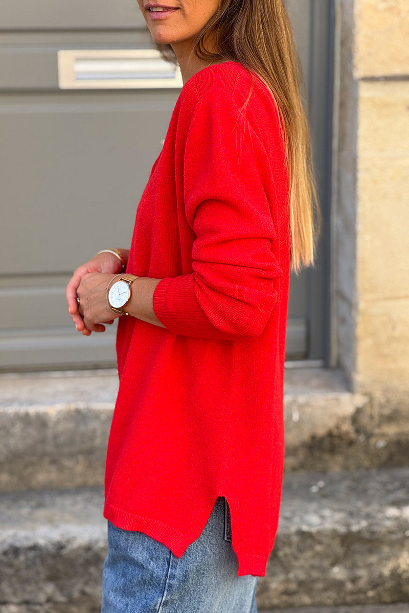 Rust Soft Basic V-neck Sweater