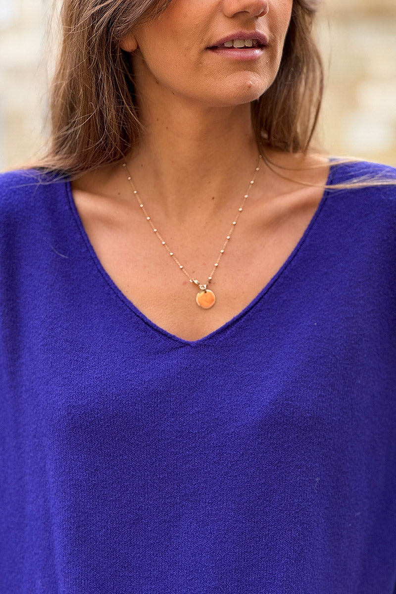 Pull basique tout doux violet  col V