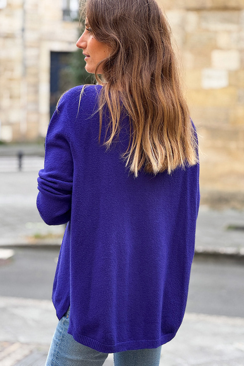 Pull basique tout doux violet  col V