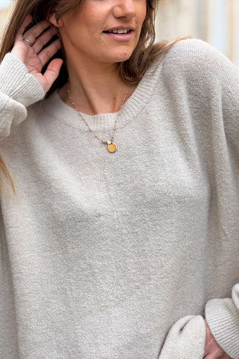 Pull beige basique loose en maille alpaga