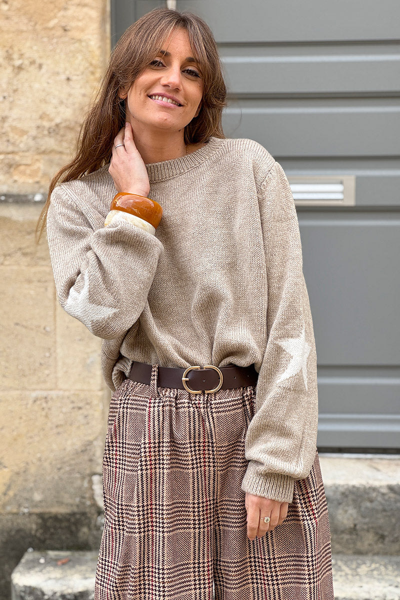 Beige Star Sleeve Knit Sweater