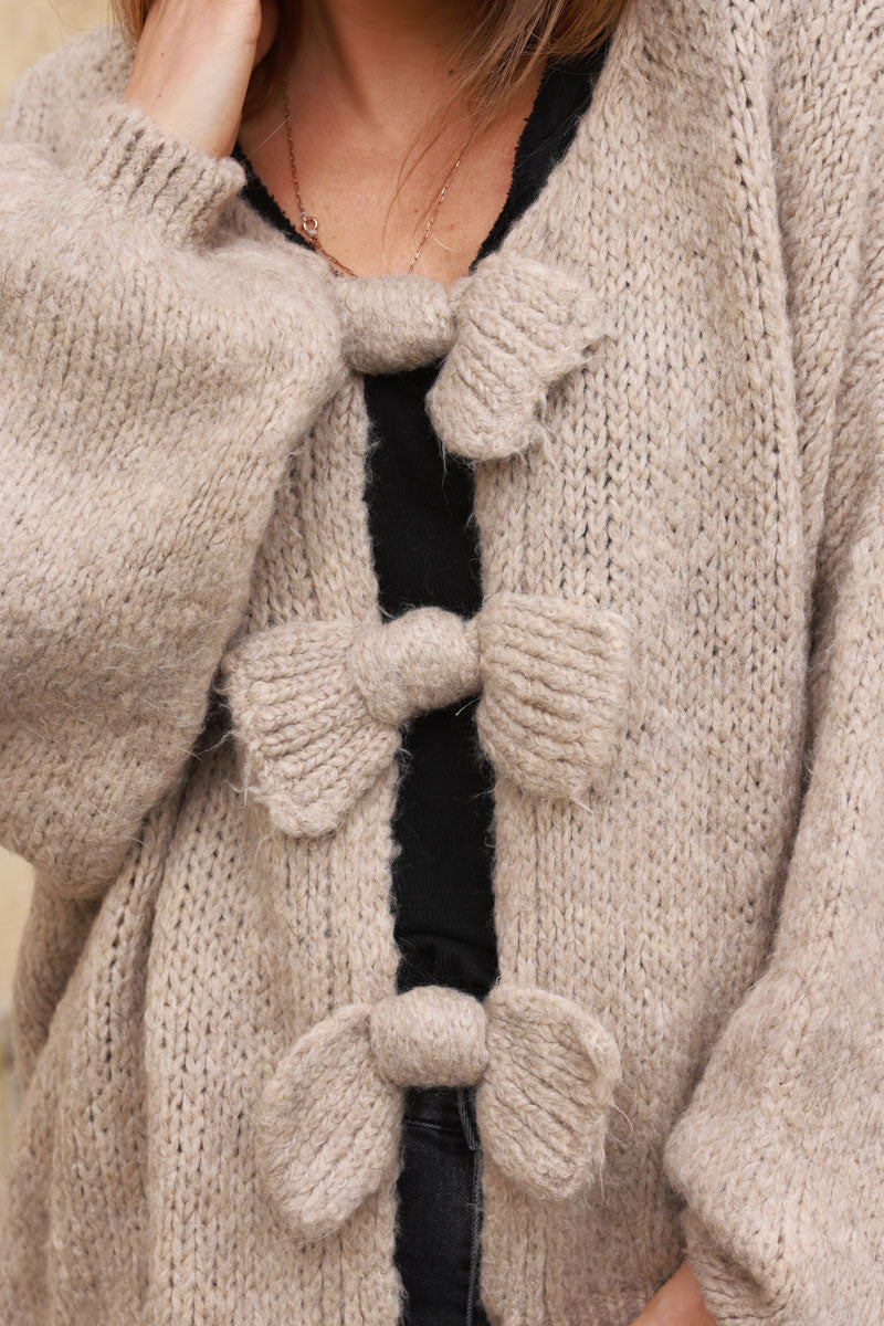 Beige Bow Detail Wool Blend Sweater