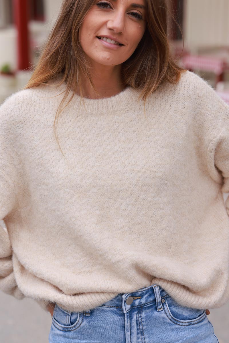 Beige Soft Knit Wool Blend Sweater