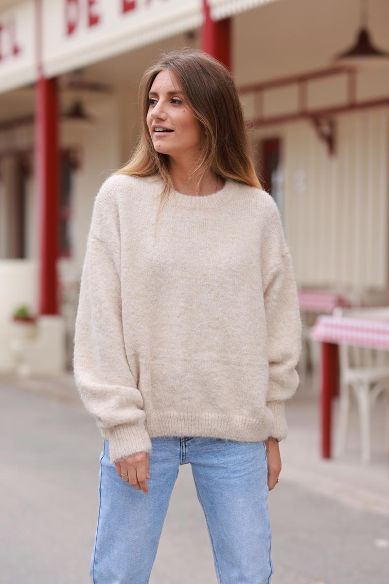 Beige Soft Knit Wool Blend Sweater