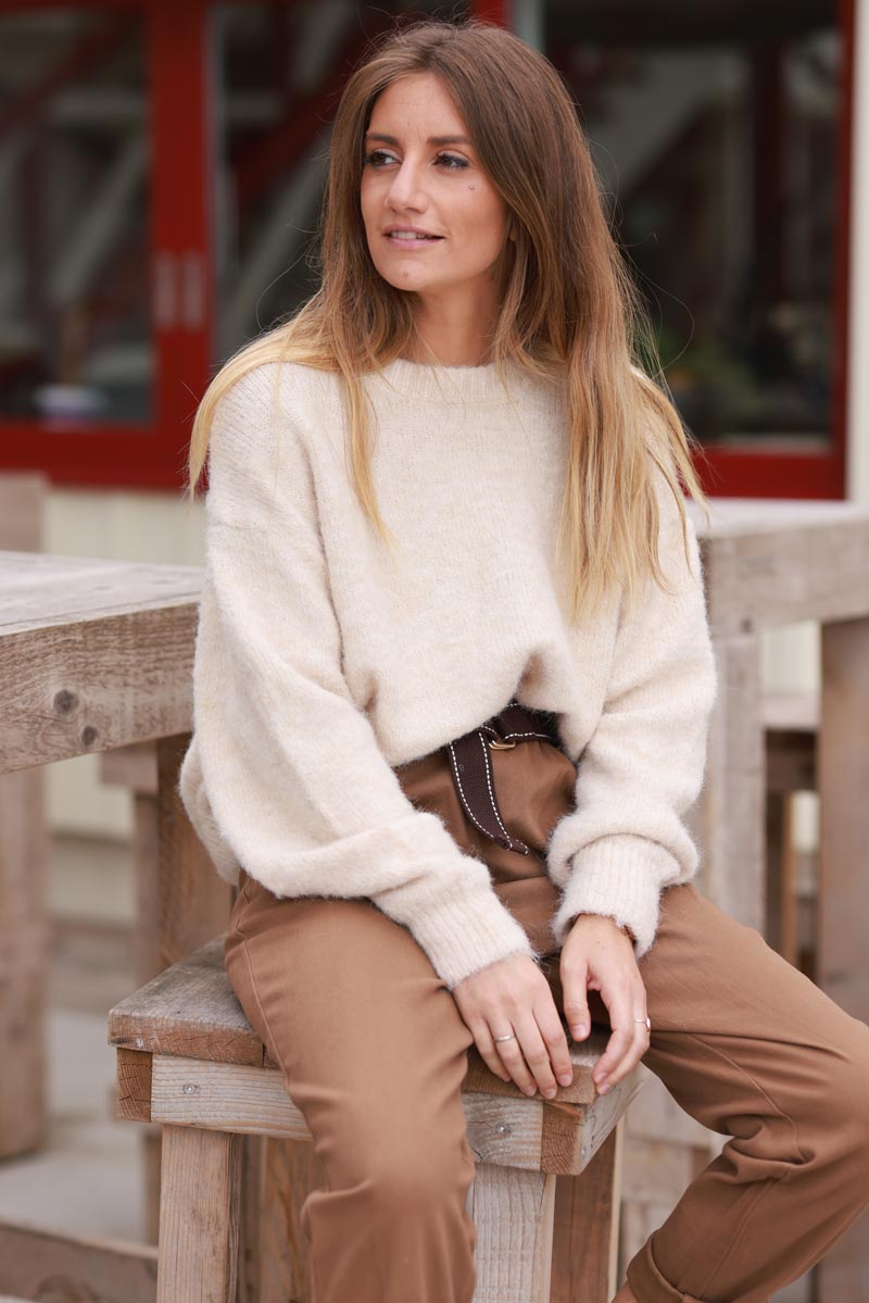 Beige Soft Knit Wool Blend Jumper