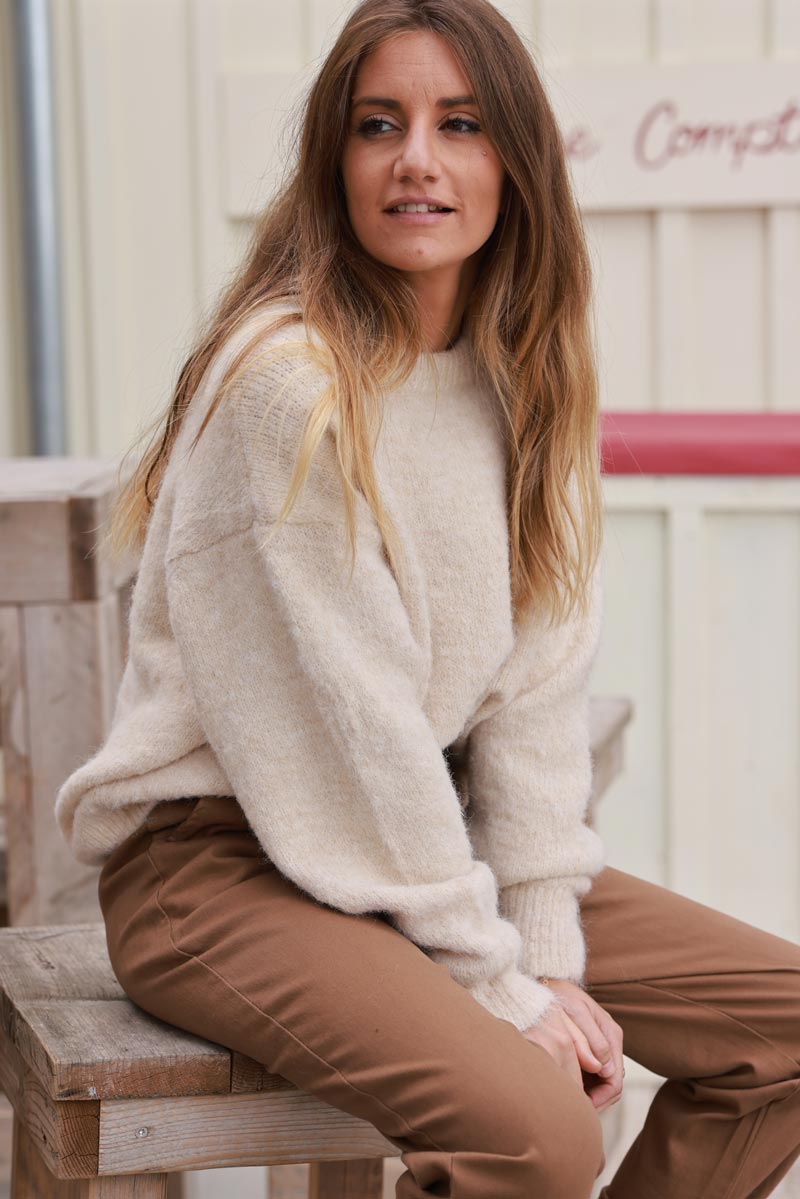 Beige Soft Knit Wool Blend Sweater