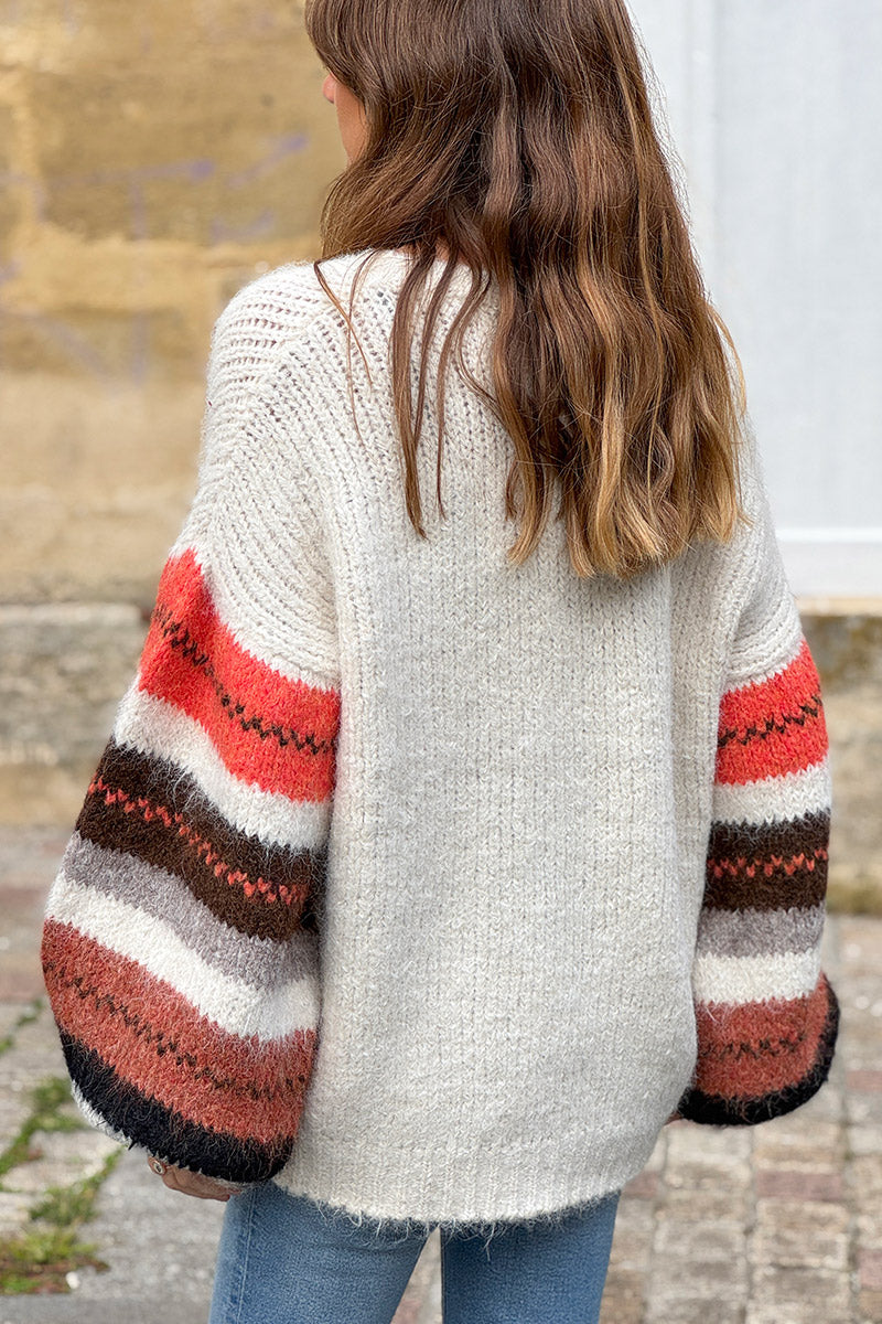 Cream Stripe Sleeve Sweater