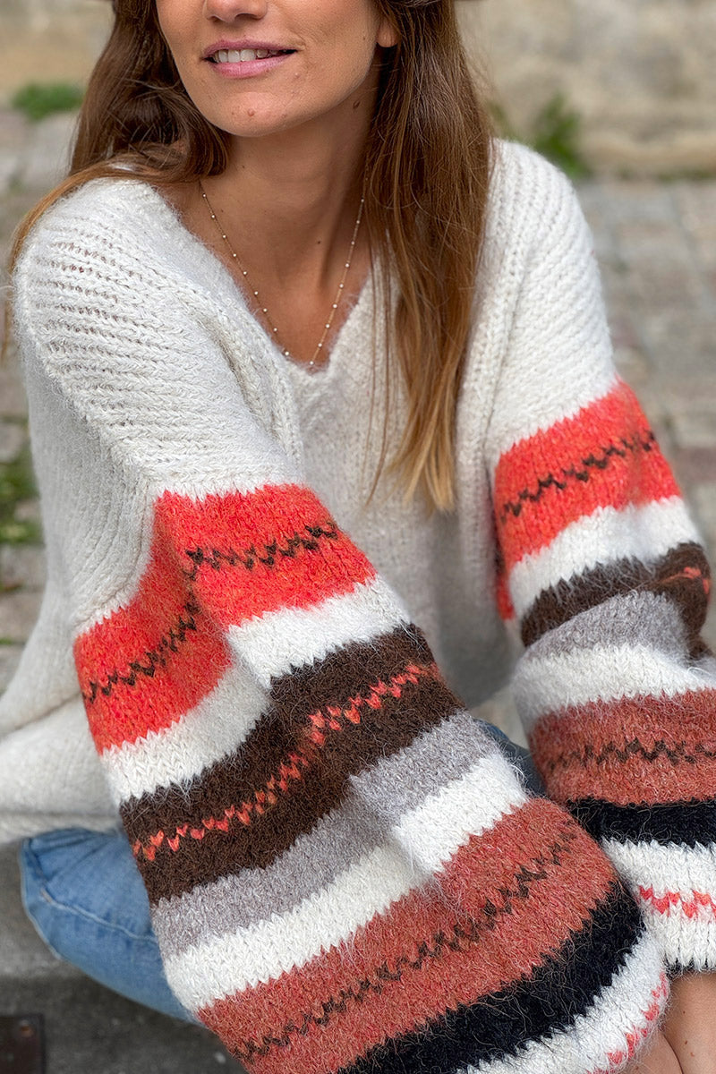 Cream Stripe Sleeve Sweater