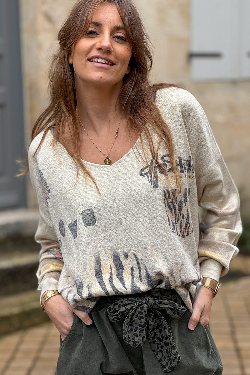 Beige Glitter Knit Tigress Jumper