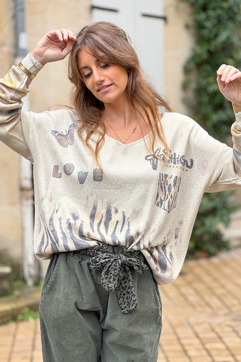 Beige Glitter Knit Tigress Jumper