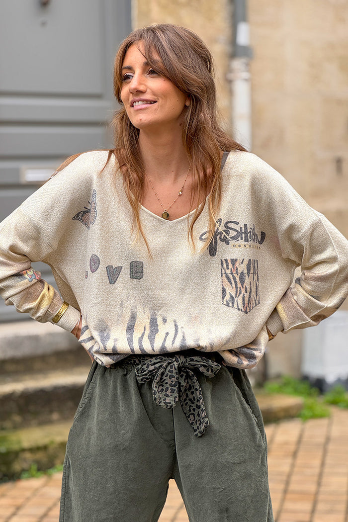 Pull En Velours Lurex Doré Vintage Sonia Rykiel - Taille 40 - Occasion Parfait état