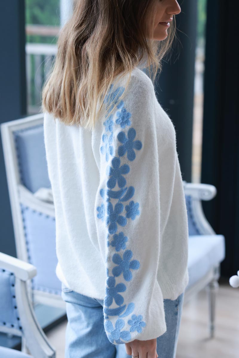 Off White Heathered Daisy Sleeve Sweater