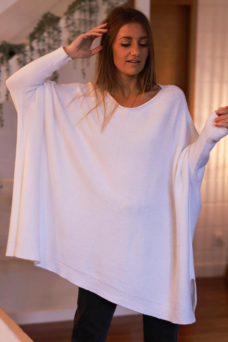 Off White Viscose Knit Sweater Tunic