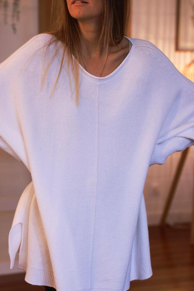 Off White Viscose Knit Sweater Tunic