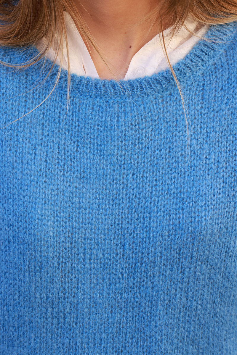 Blue Jean Knitted Mohair Blend Jumper Round Neck