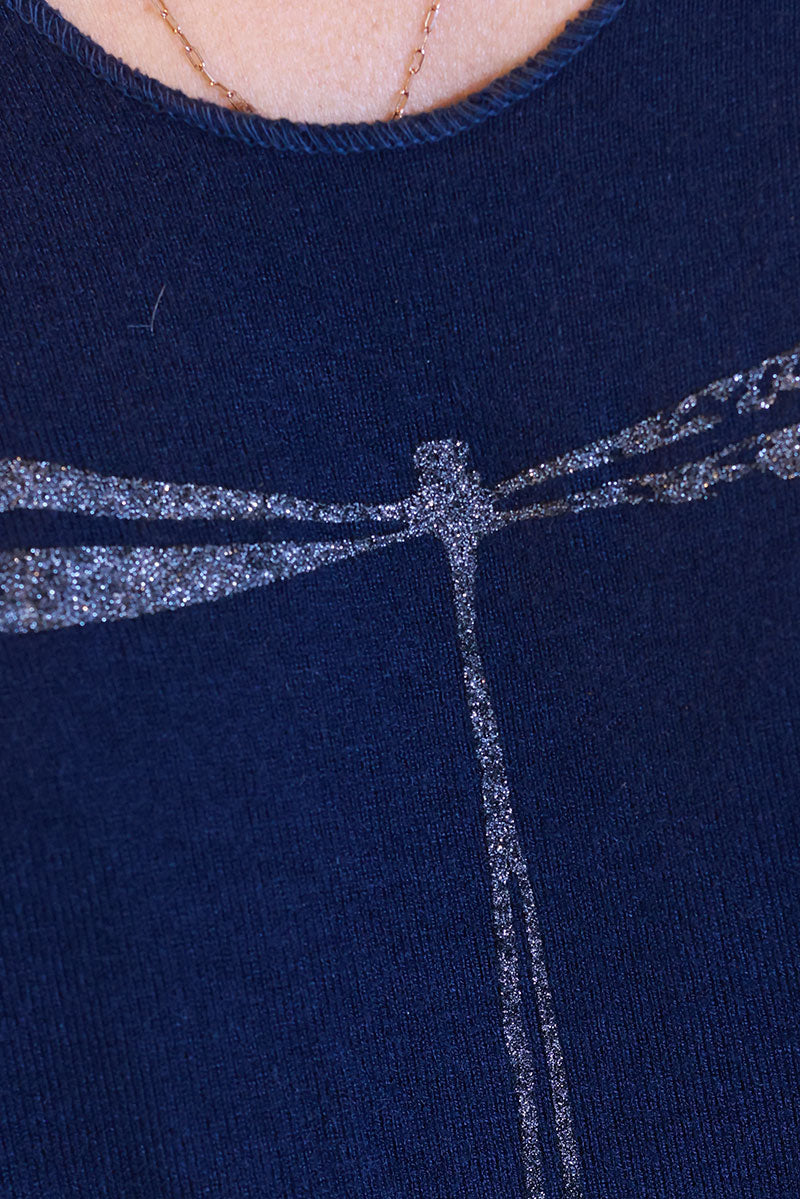 Navy Blue Light Weight Soft Sweater Glitter Dragon Fly