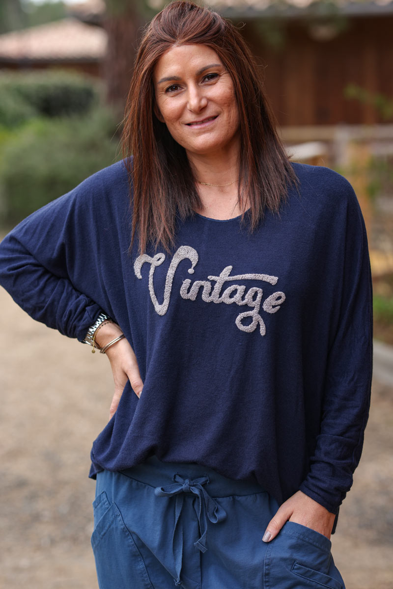 Navy blue light weight super soft 'Vintage' jersey jumper