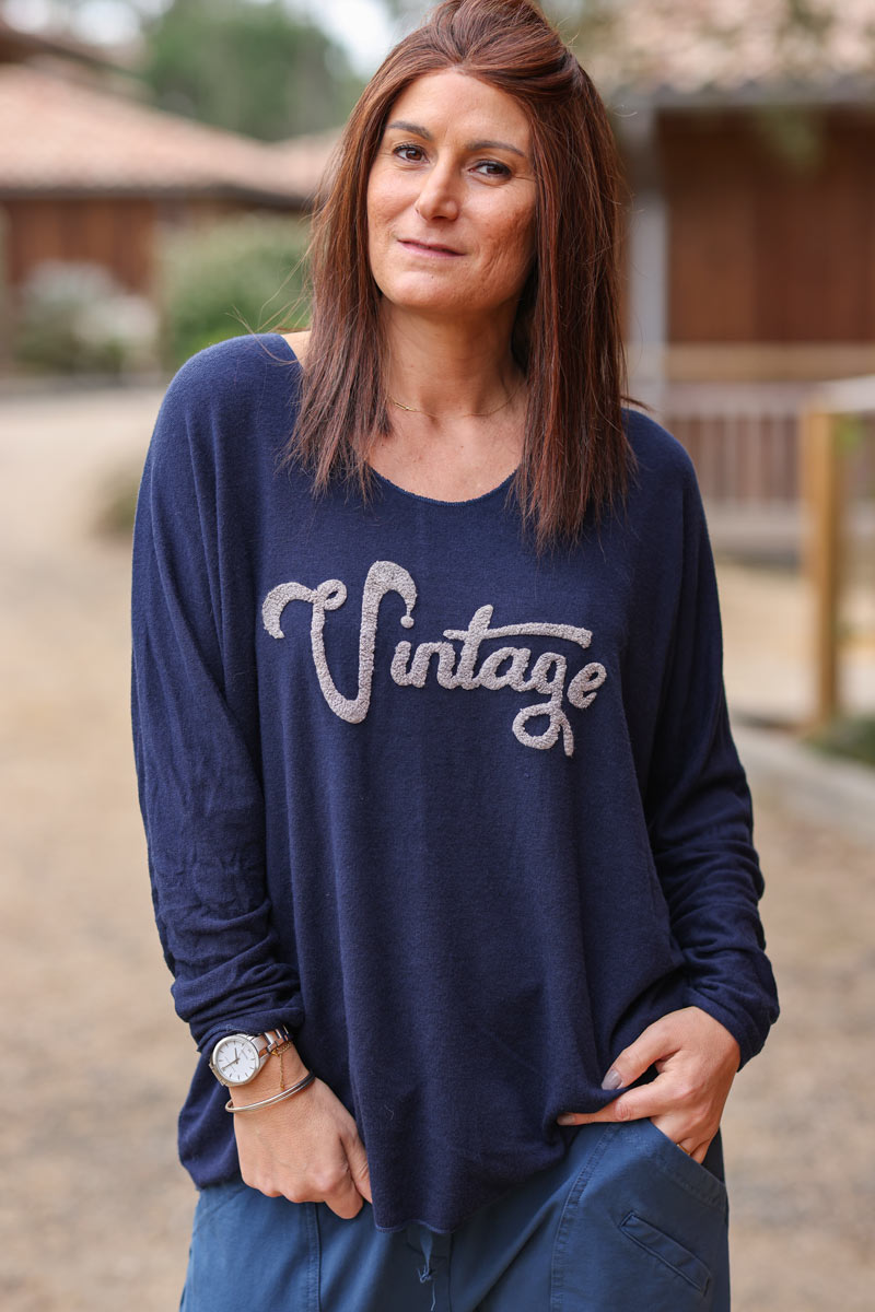 Navy blue light weight super soft 'Vintage' jersey jumper