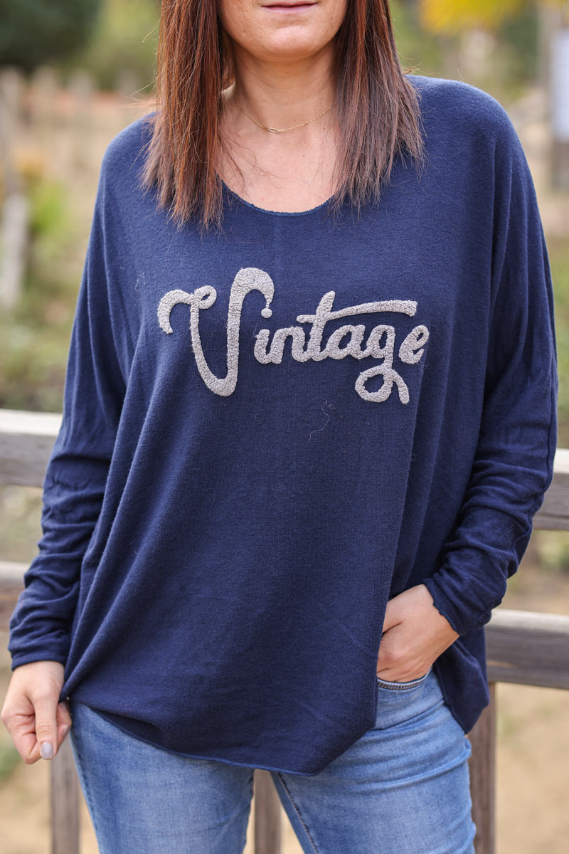 Navy blue light weight super soft 'Vintage' jersey jumper