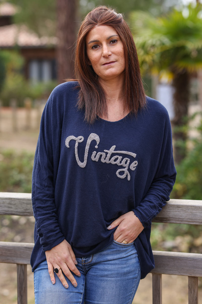 Navy blue light weight super soft 'Vintage' jersey jumper