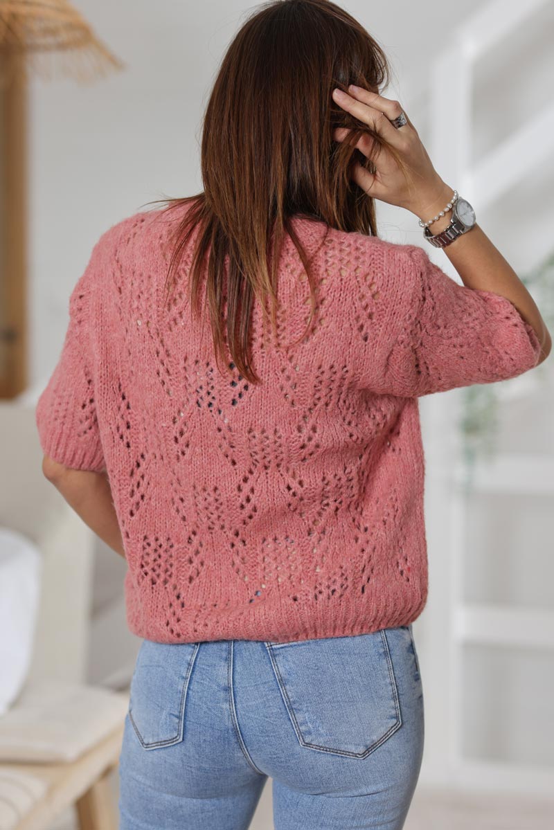 Rosewood open crochet short sleeve jumper