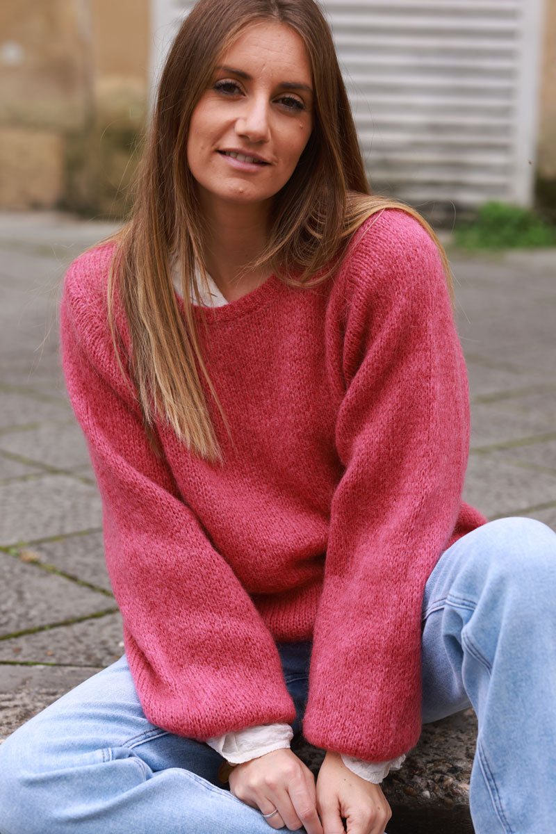 Rosewood knitted mohair blend sweater round neck