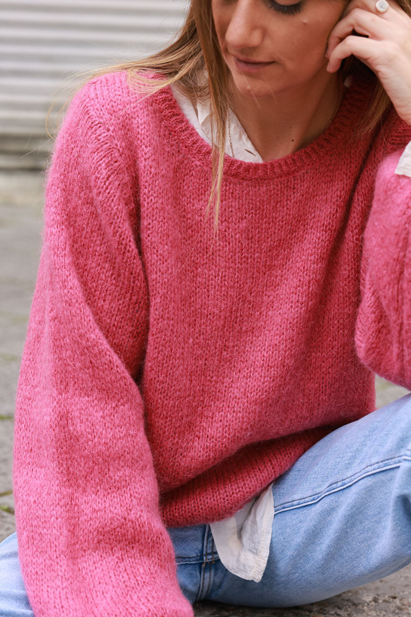 Rosewood knitted mohair blend sweater round neck