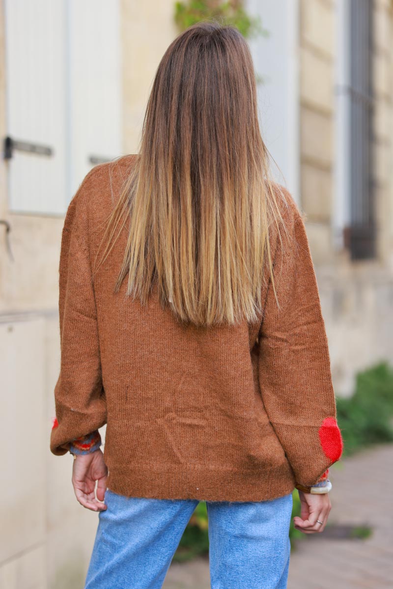 Camel Heart Sleeve Wool Blend Sweater