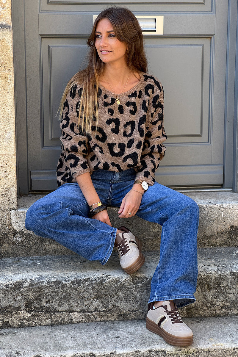 Camel Cheetah Print Sweater