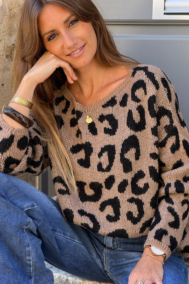 Camel Cheetah Print Sweater