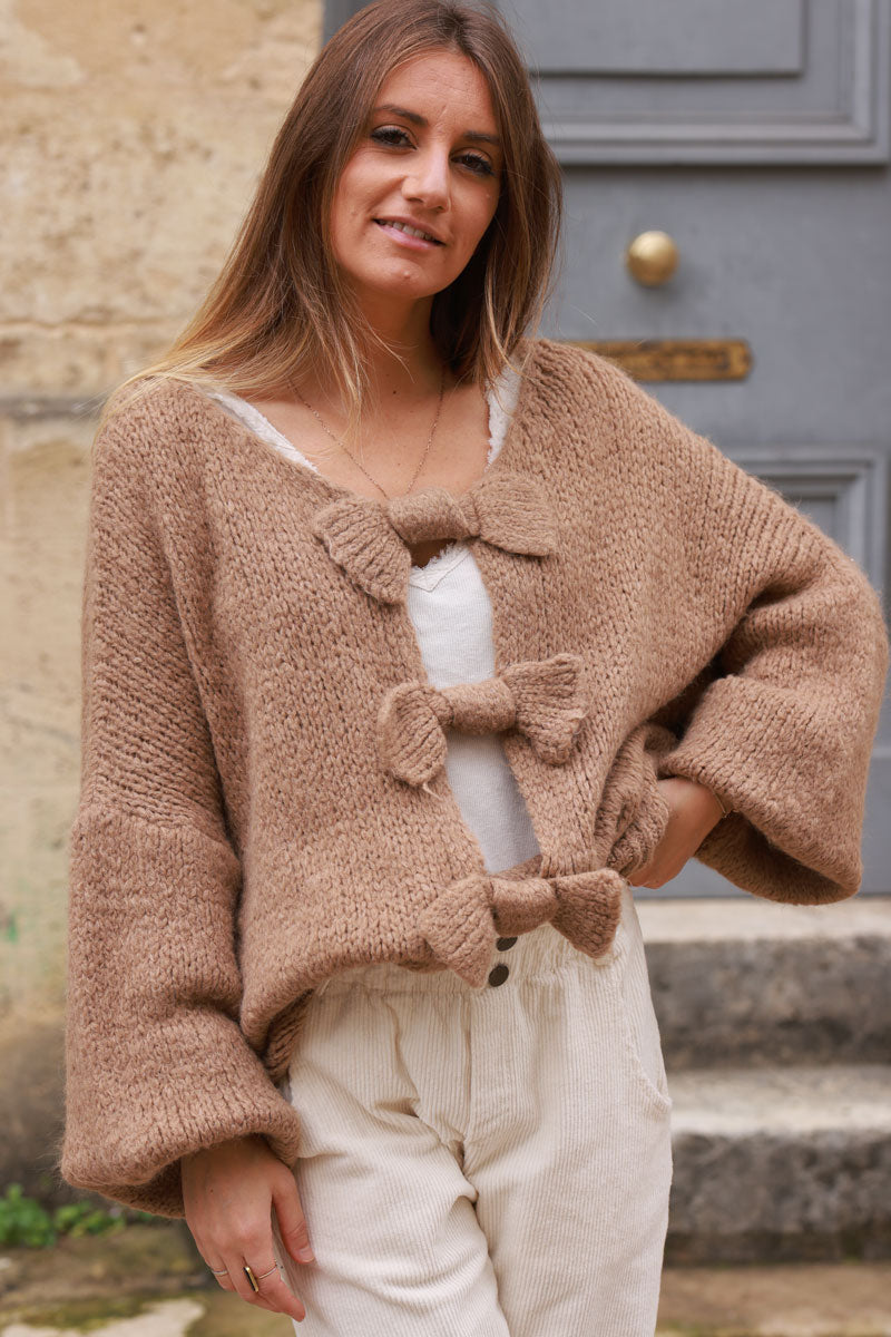 Camel Bow Detail Wool Blend Sweater