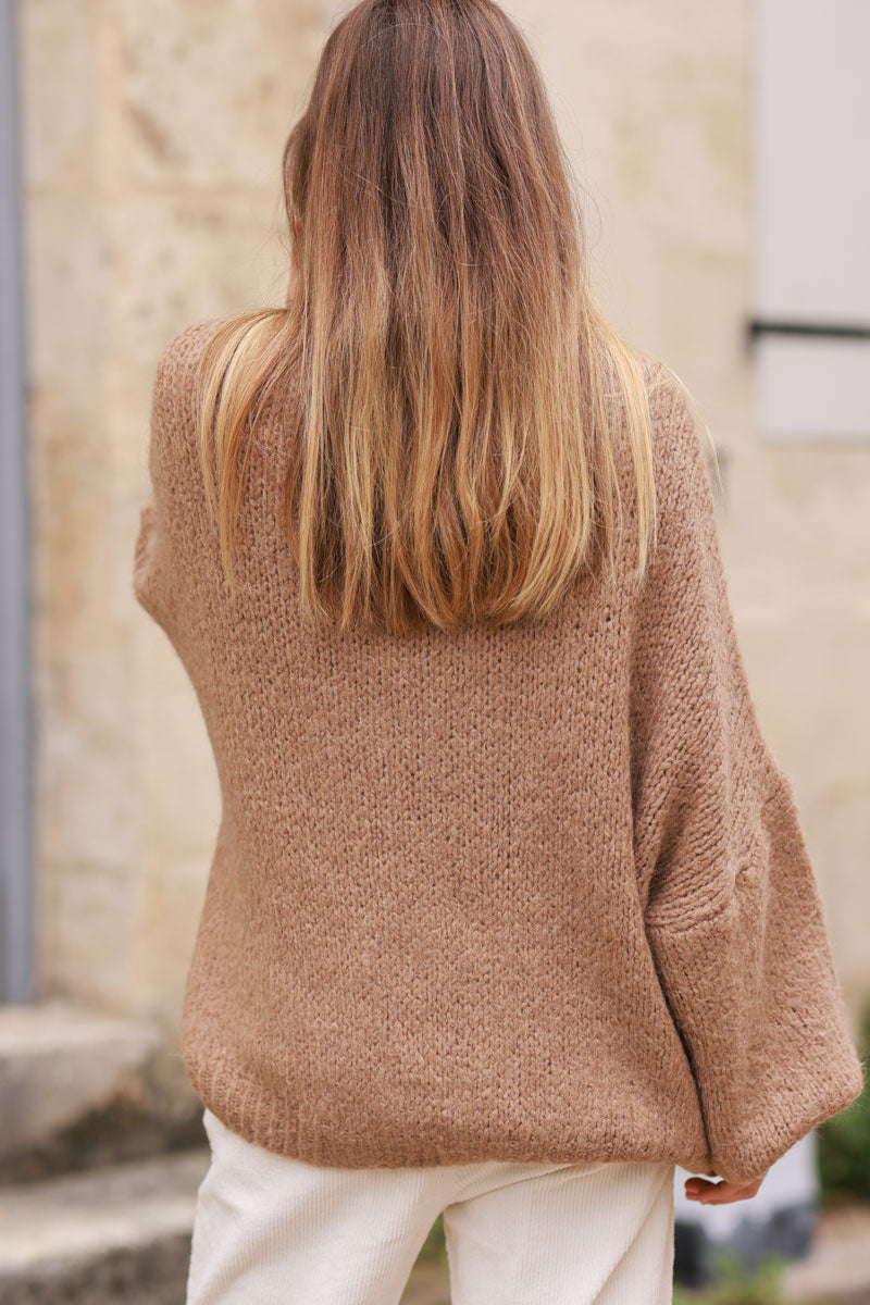 Camel Bow Detail Wool Blend Sweater