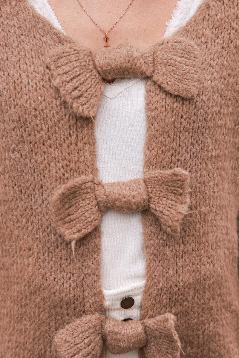 Camel Bow Detail Wool Blend Sweater