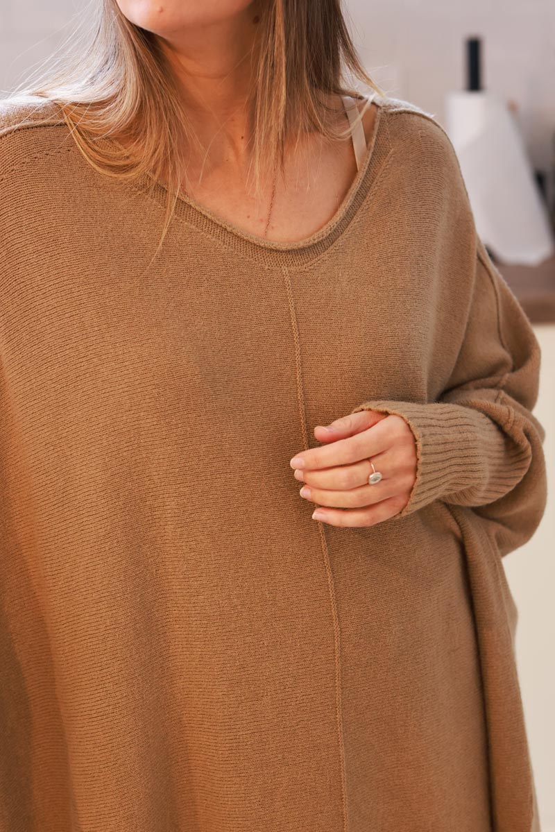 Camel Viscose Knit Sweater Tunic