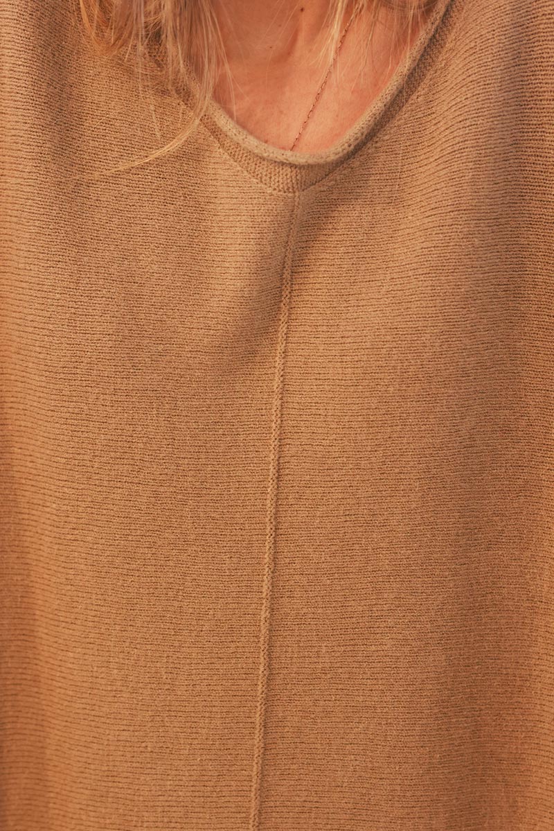 Camel Viscose Knit Sweater Tunic