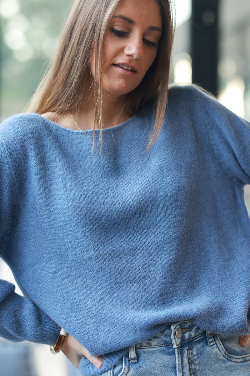 Blue jean Alpaca Soft Knit Sweater