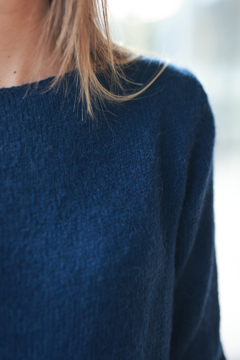 Navy Blue Alpaca Soft Knit Sweater