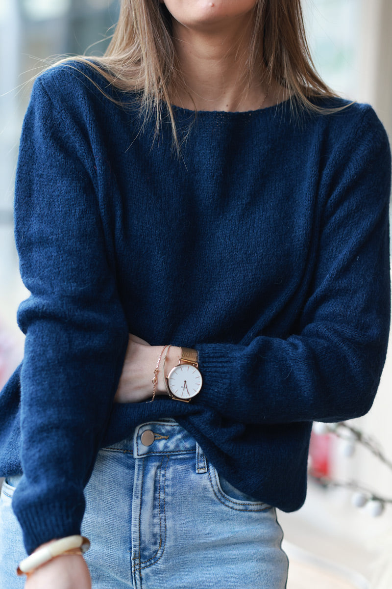 Navy Blue Alpaca Soft Knit Sweater