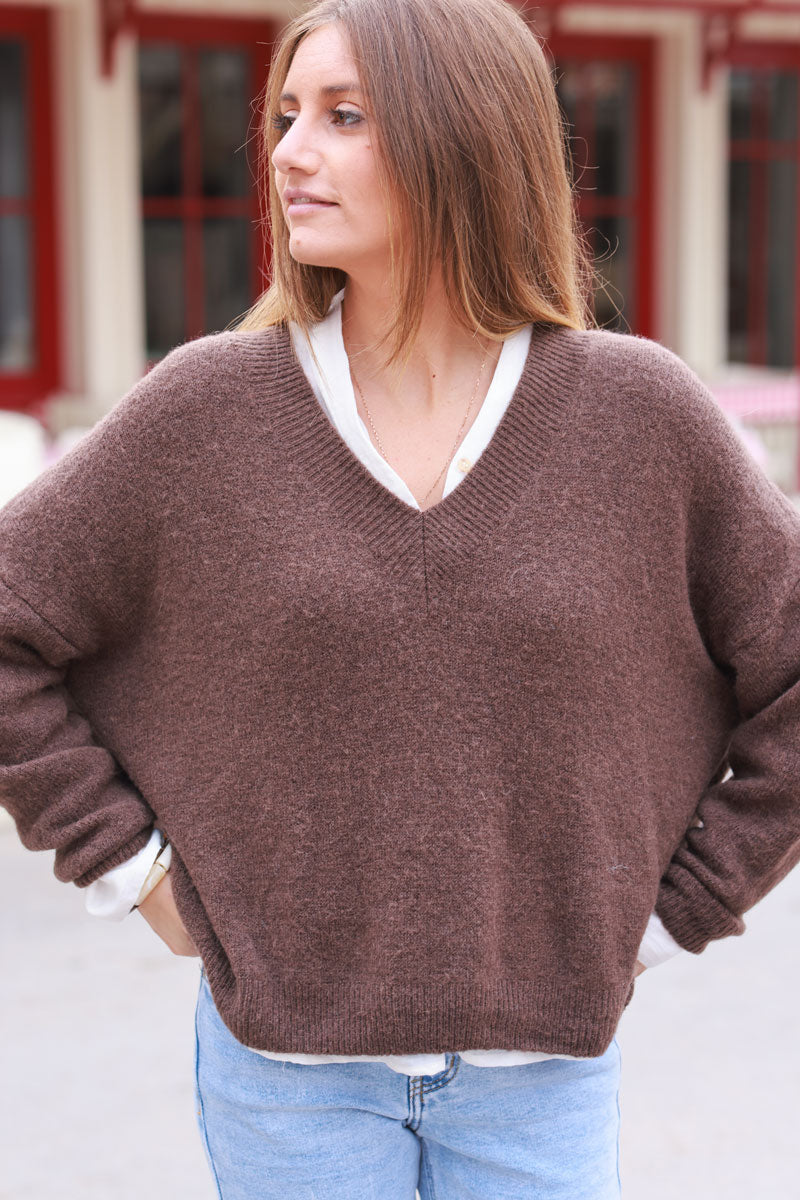 Chocolate Alpaca Knit V-Neck Sweater