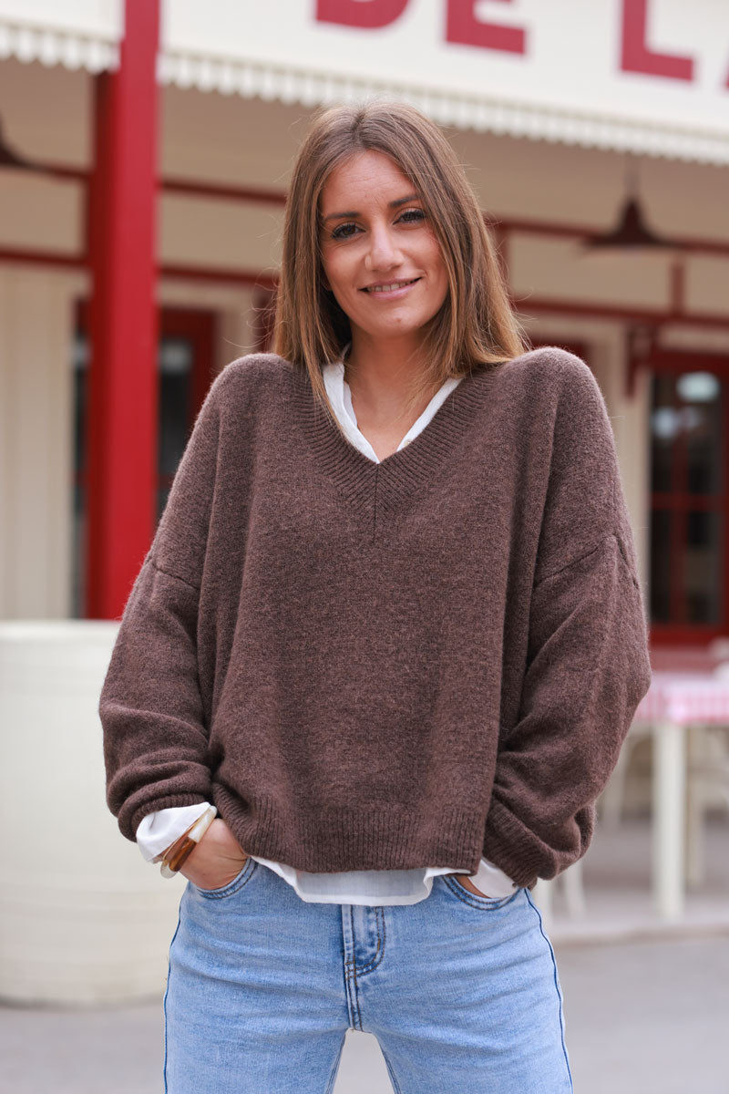 Chocolate Alpaca Knit V-Neck Sweater